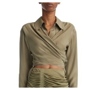 NWT GAUGE 81 Sabinas Wrap Around Blouse Green Silk Long Cuffed Sleeves SZ 34/XS